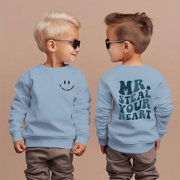 Boutikome Valentines Day Sweatshirt Toddler Baby Boy Mr. Steal Your Heart Shirts Long Sleeve Pullover Spring Tops Clothes(Blue,1
