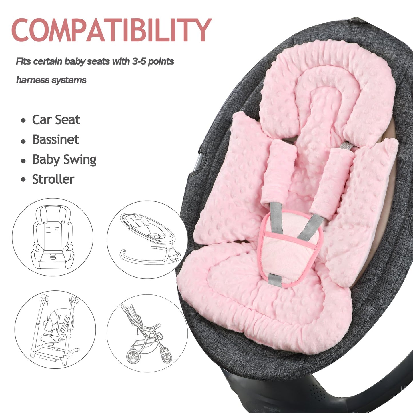 Infant Car Seat Insert Boy Girl, 3 In 1 Newborn Carseat Insert With Strap Pads,Car Seat Head Support For Baby Strollers, Swings,