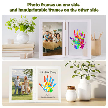 Family Handprint Kit, Diy Baby Hand And Footprint Handmade Keepsake Wooden Frame, Family Gifts With 5 Non-Toxic Baby-Safe Paint,