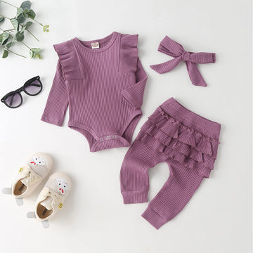 Fullfamous Infant Baby Girl Clothes Outfits,Fall Winter Onesie And Pant Set 3-6 Months Purple