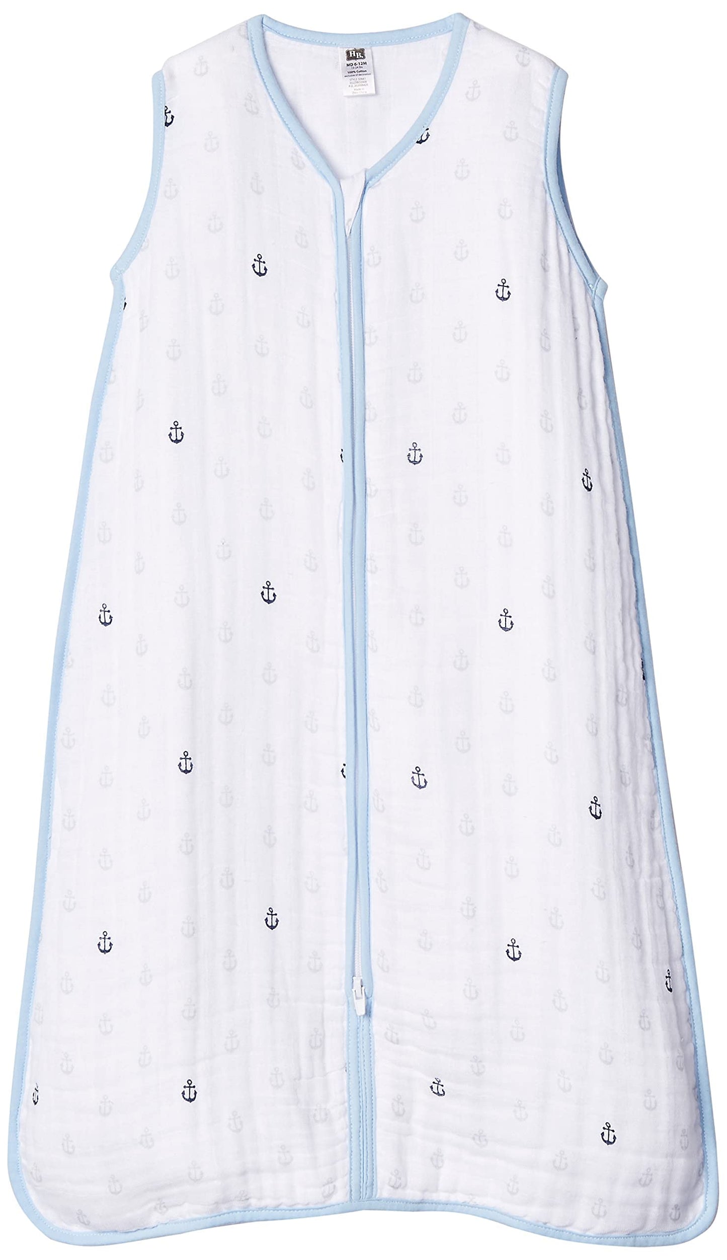 Hudson Baby Unisex Baby Muslin Cotton Sleeveless Wearable Sleeping Bag, Sack, Blanket, Anchor, 0-6 Months