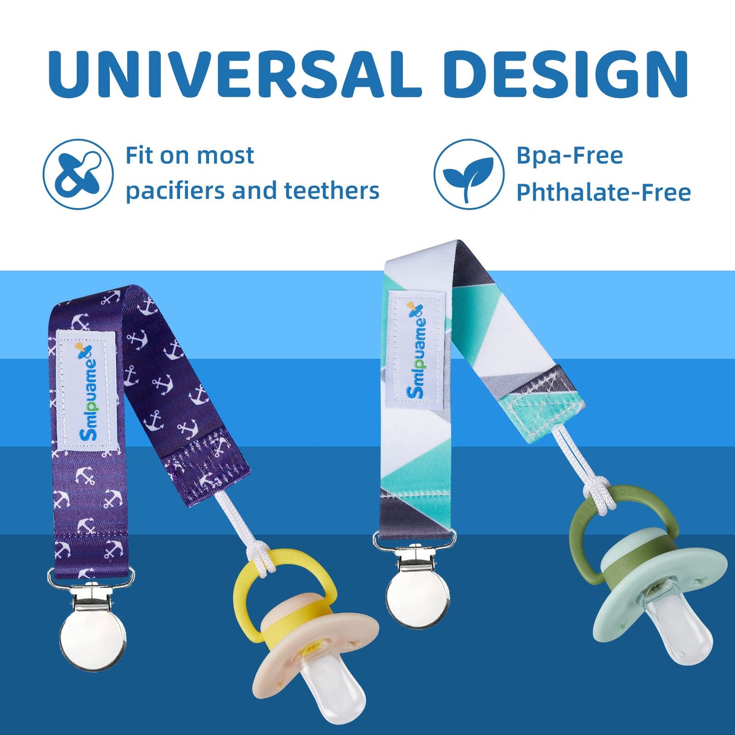 Smlpuame Pacifier Clip For Baby Boys Girl,6 Pack Stylish Binky Clips Strap,Paci Holder With Metal Clips Universal Lightweight Fi