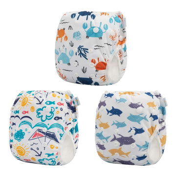 Babygoal Baby Swim Diapers 3 Pack For 0-8 Months Infant Girls And Boys, Reusable Adjustable Washable For Swimming Lessons-Crab,S