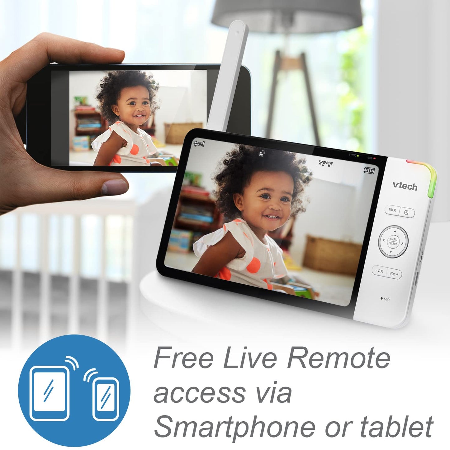 Vtech Rm7764-2Hd 1080P Smart Wifi Remote Access 2Camera Babymonitor, 360 Pan&Tilt, 10X Zoom, 7    720P Hd Display & Nightvision,