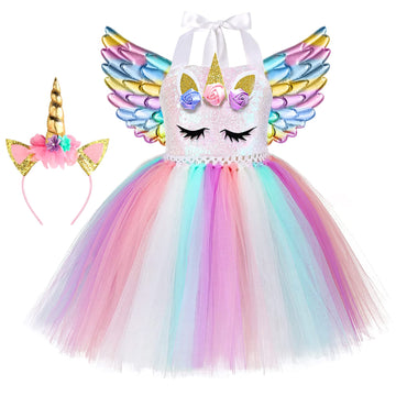 Skcaiht Unicorn Costumes For Girls Led Light Up Unicorn Princess Tutu Dress For Halloween Birthday Party Gifts (7-8 Years)