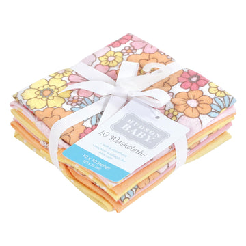 Hudson Baby Unisex Baby Flannel Cotton Washcloths, Peace Love Flowers 10 Pack, One Size