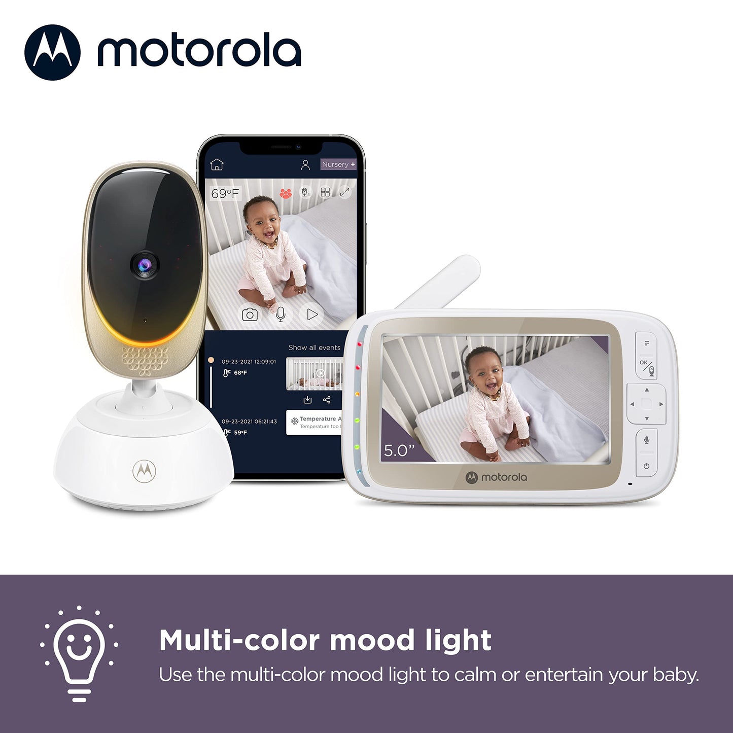 Motorola Baby Monitor Vm85 - Indoor Wifi Video With Camera & Mood Light - Hd 720P, Connects To Nursery App, 1000Ft Range, 2-Way
