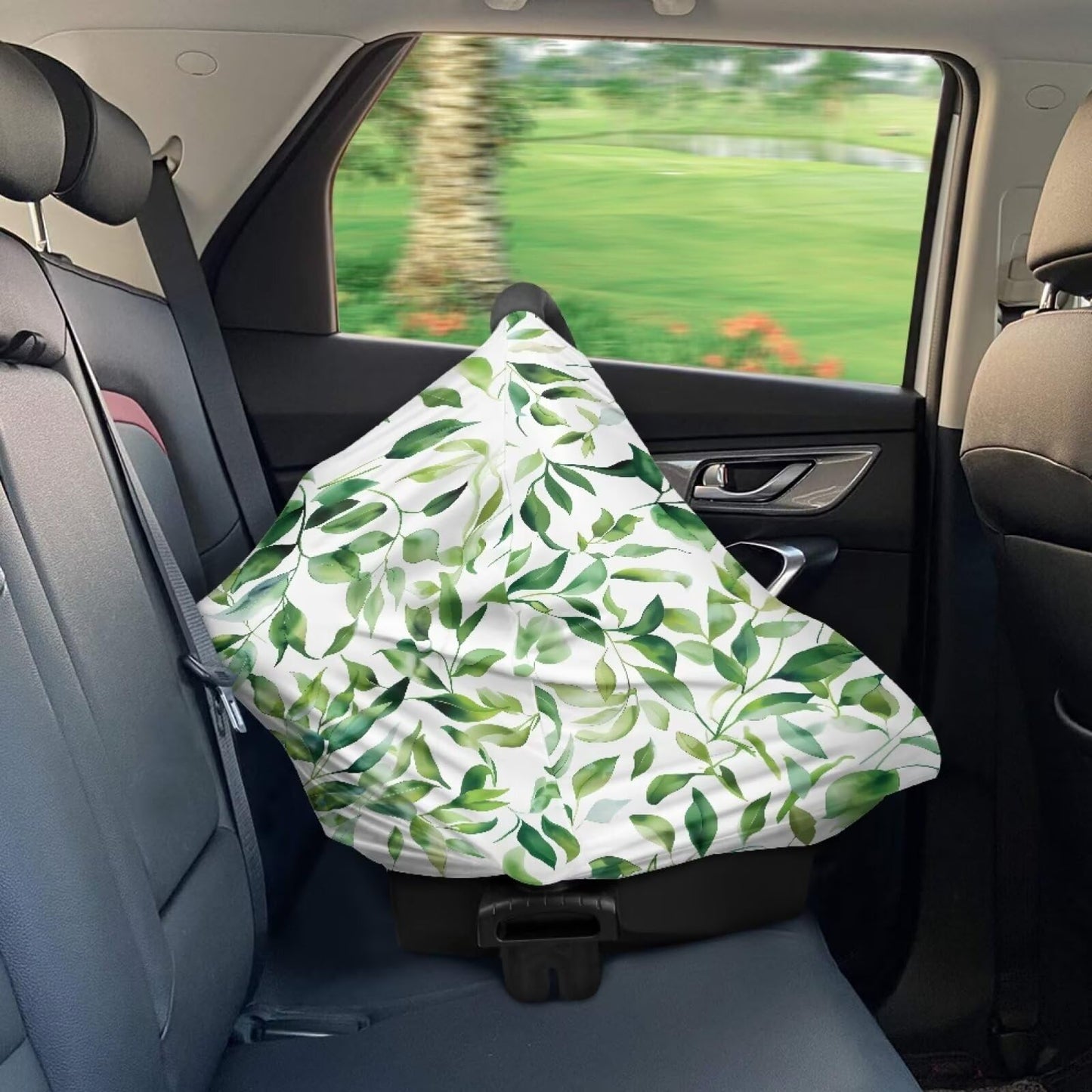 LedBack Green Leaf Stretchy Car Seat Cover for Babies,Nursing Cover Breastfeeding Cover,Soft Breathable Baby Carseat Canopy Nurs