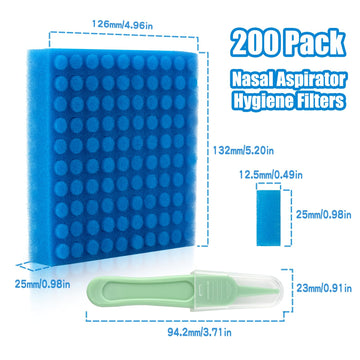 Qunlions Life 200-Pack Of Premium Nasal Aspirator Hygiene Sponges, Replacement For Nosefrida Nasal Aspirator Filters, Bpa, Phtha
