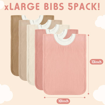 Newwiee Large Muslin Pullover Baby Bibs Full Coverage Toddler Slip On Absorbent Bib Waterproof Toddler Towel Bibs(Cute Color, 5