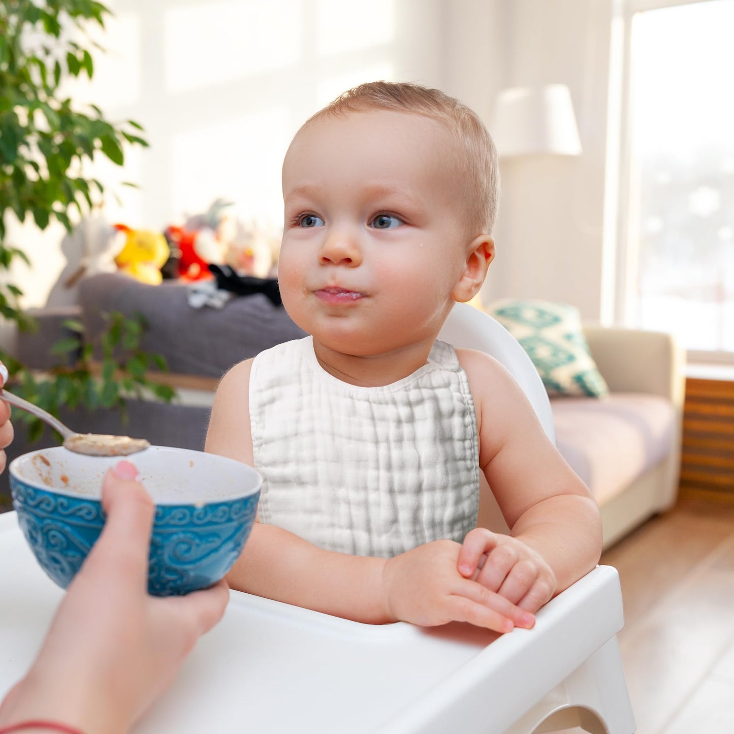 Zainpe 6Pcs Snap Muslin Cotton Baby Bibs White Grey Infants Drooling Bib Soft & Absorbent Adjustable Unisex Burp Cloths Feeding