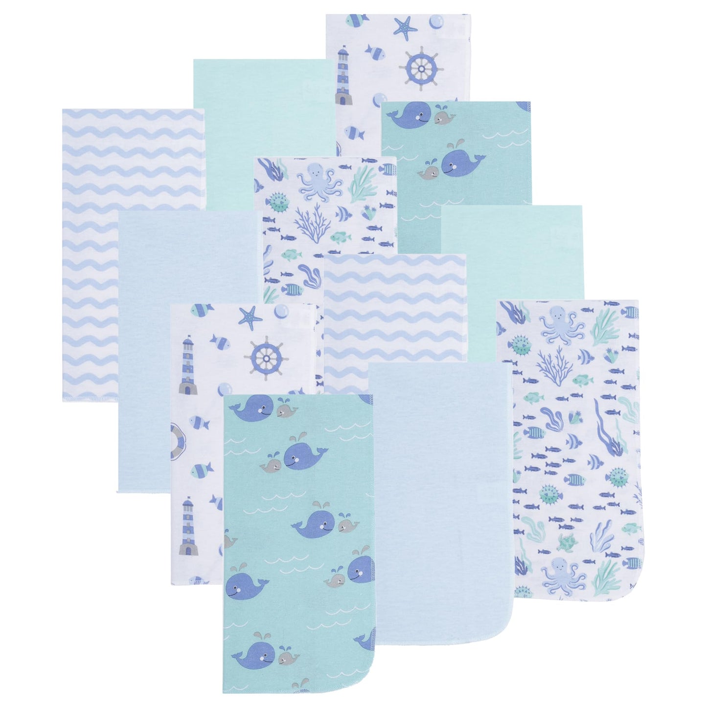 EVERYDAY KIDS 12 Pack Burp Cloths for Baby Boy; Newborn Essential with - Large Absorbent Cotton Flannel Blue/Teal Burping Cloths