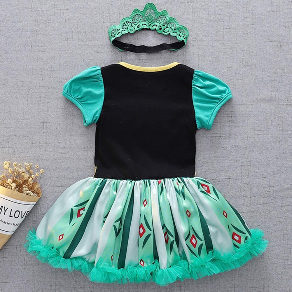 Hihcbf Baby Girls Anna Princess Halloween Costume Christmas Birthday Bodysuit Romper Tutu Dress W/Headband