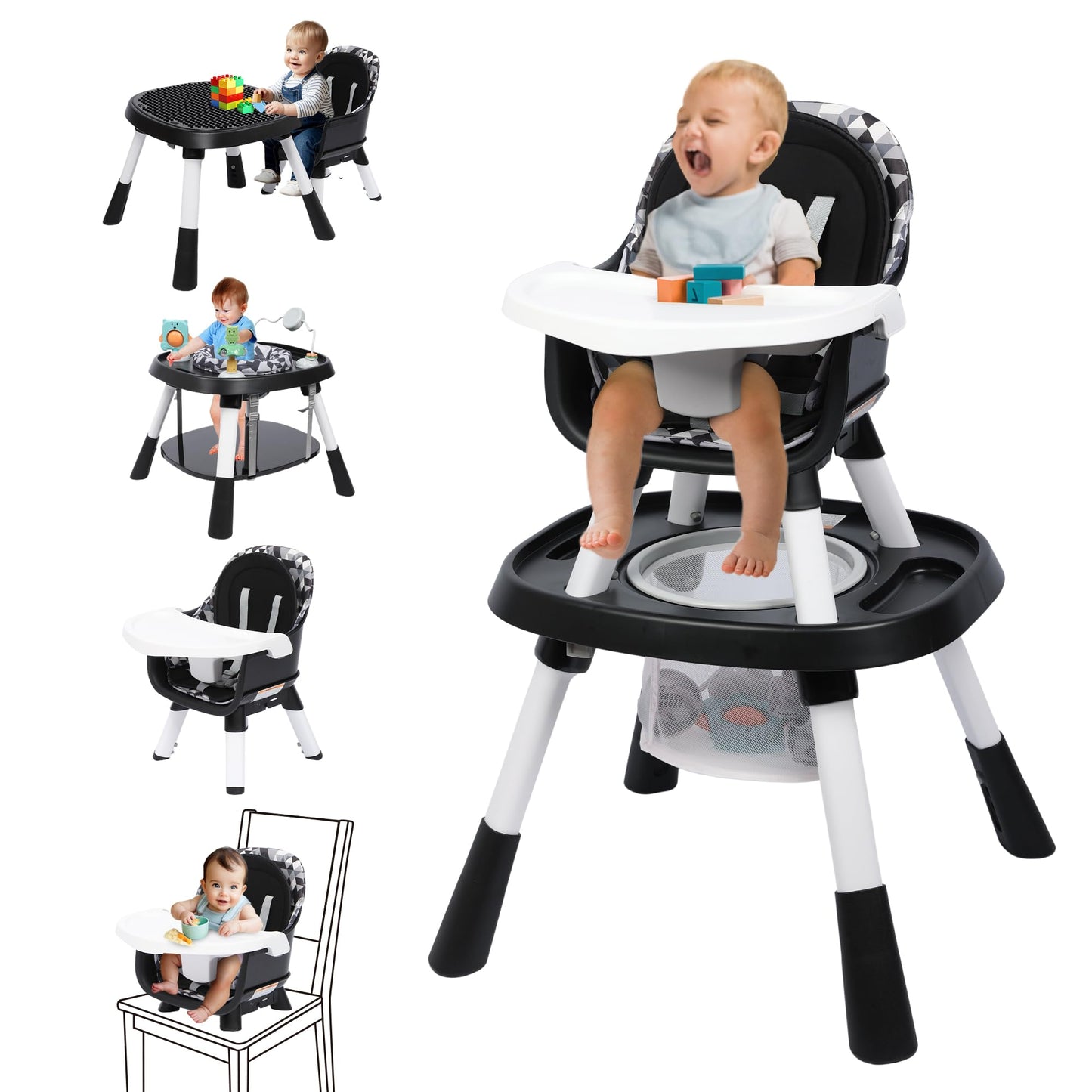 Xilingol 15-in-1 Convertible High Chair, 2-in-1 Baby Highchair & Activity Center W/Toys, Booster Seat | Building Block Table | T