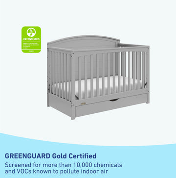 Graco Bellwood 5-In-1 Convertible Crib With Drawer (Pebble Gray) - Greenguard Gold Certified, Full-Size Storage Drawer, Converts