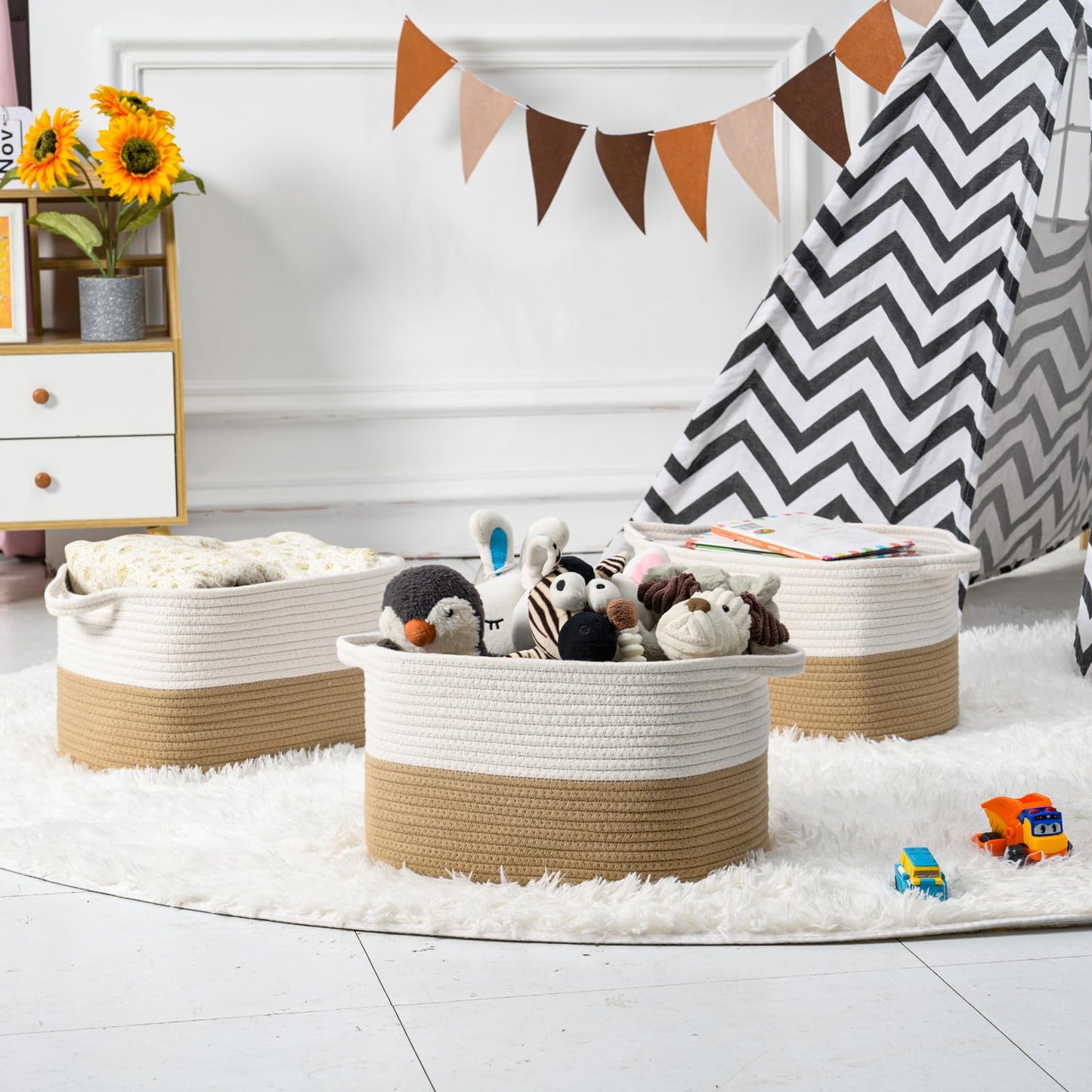 Duhel Cotton Rope Woven Storage Basket, Used For Baby Hamper Toy Organizer, Gift Baskets Empty,Kids Laundry Basket,Baby Blanket