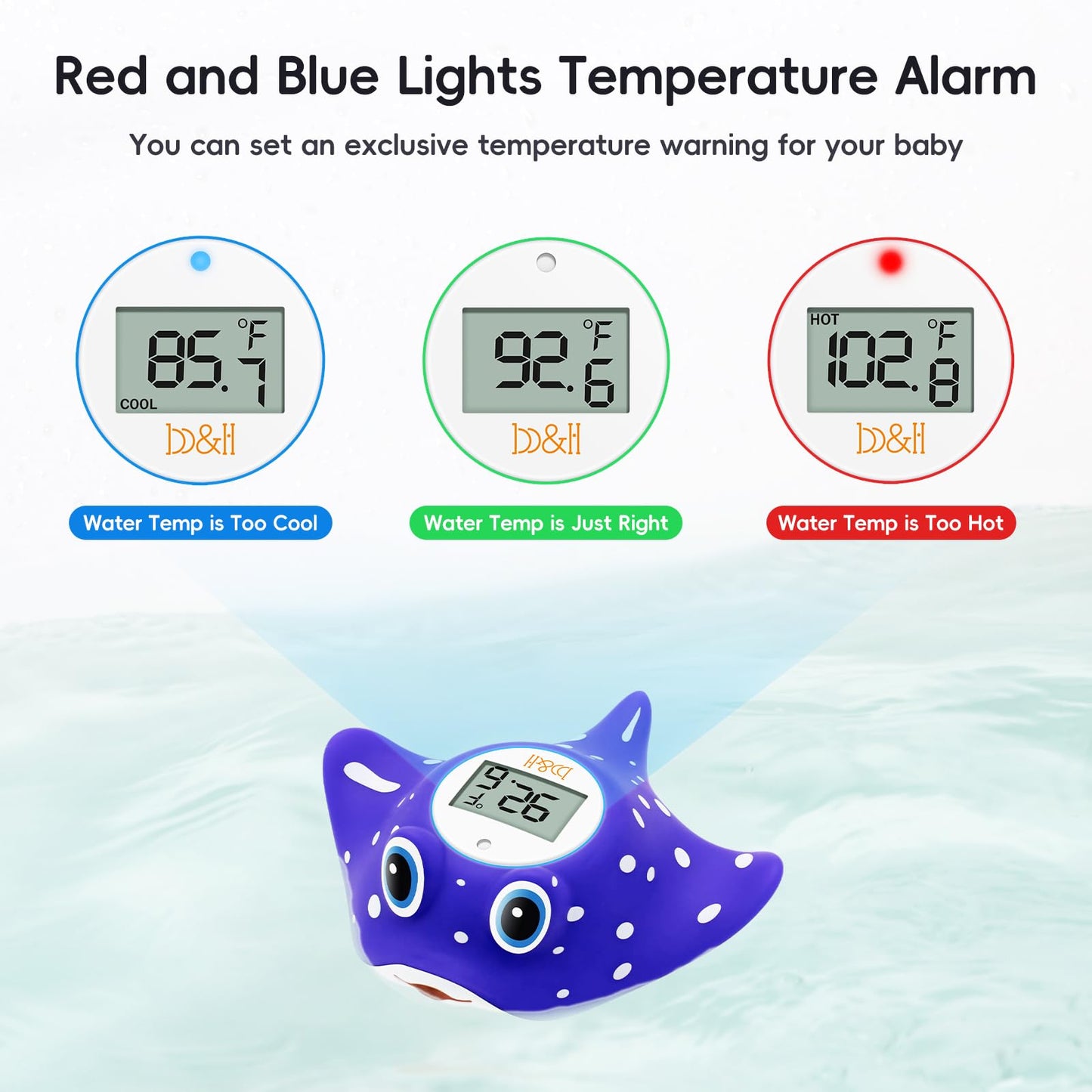 B&H Baby Bath Thermometer - Instant Read Digital Thermometer For Infant Bathtub And Room, Measure Newborn Water Temperature, Saf