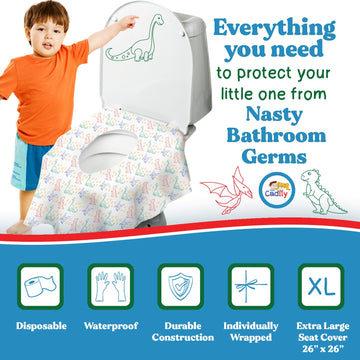 Dinosaur Disposable Toilet Seat Covers For Travel, 40 Pack, Extra Large, Waterproof And Individually Wrapped, Toddler Toilet Sea