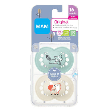Mam Original Matte Baby Pacifier, Nipple Shape Helps Promote Healthy Oral Development, Sterilizer Case, Boy,16+ Months (Pack Of