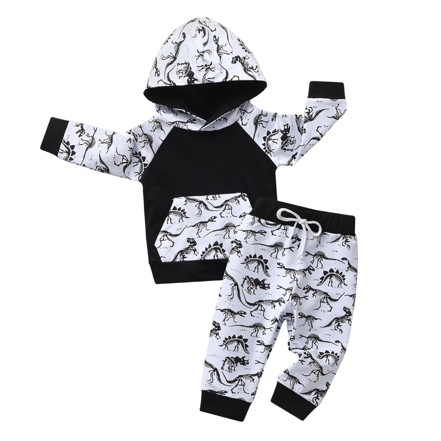 Infant Baby Boy Clothes Dinosaur Print Hoodie Tops + Pants Sweatsuit Outfits (9-12 Months) Black