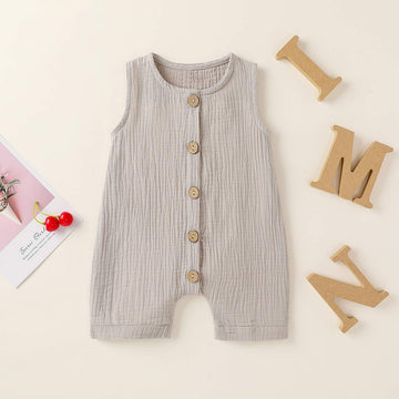 Cecobora Infant Newborn Baby Boys Girls Cotton Linen Romper Summer Jumpsuit Sleeveless Overalls Clothing Set (Grey, 12-18 Months