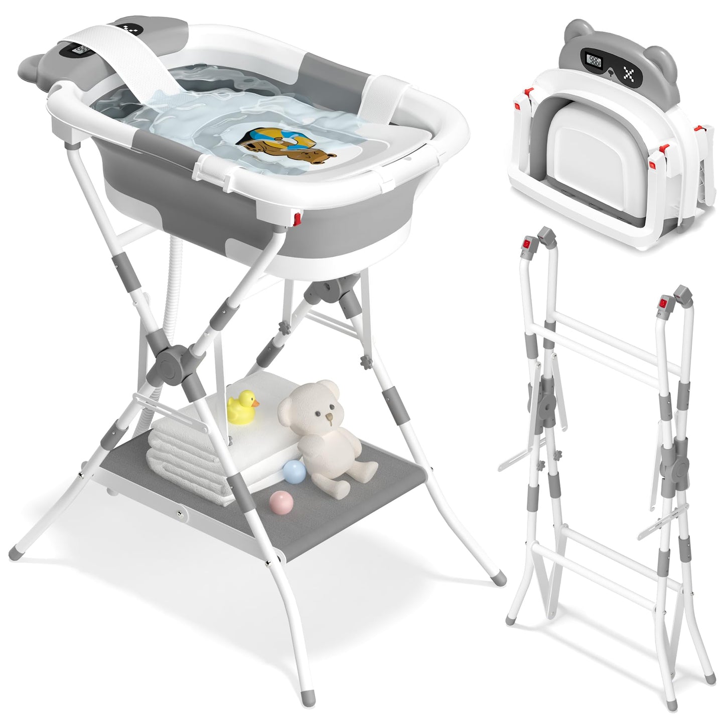 AVIDOR 2-in-1 Baby Bathtub with Stand for Newborn and Infants, Foldable Baby Bath Tub, Baby Shower Gifts for New Parents
