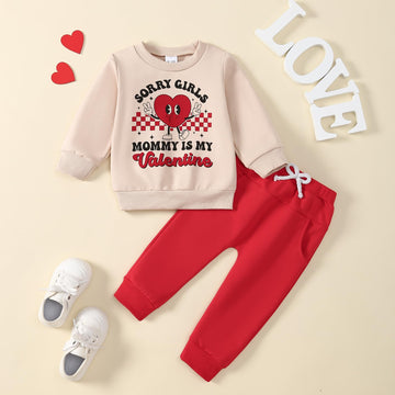 Tinypainter Toddler Baby Boy Valentines Day Outfit Sorry Girls Mommy Is My Valentine Sweatshirt+Casual Pants 2Pc Clothes