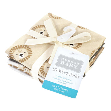 Hudson Baby Unisex Baby Flannel Cotton Washcloths, Brave Lion 10 Pack, One Size