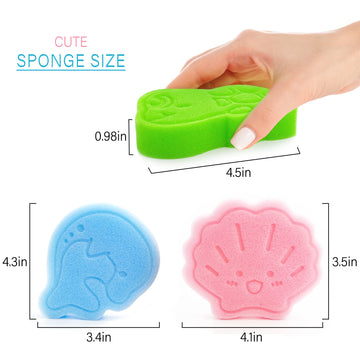 Dancelf Baby Bath Sponge, Natural Cute Shapes Soft Shower Sponges For Bathing, Bathtub Foam For Infants And Toddler, 3Pcs : Blue