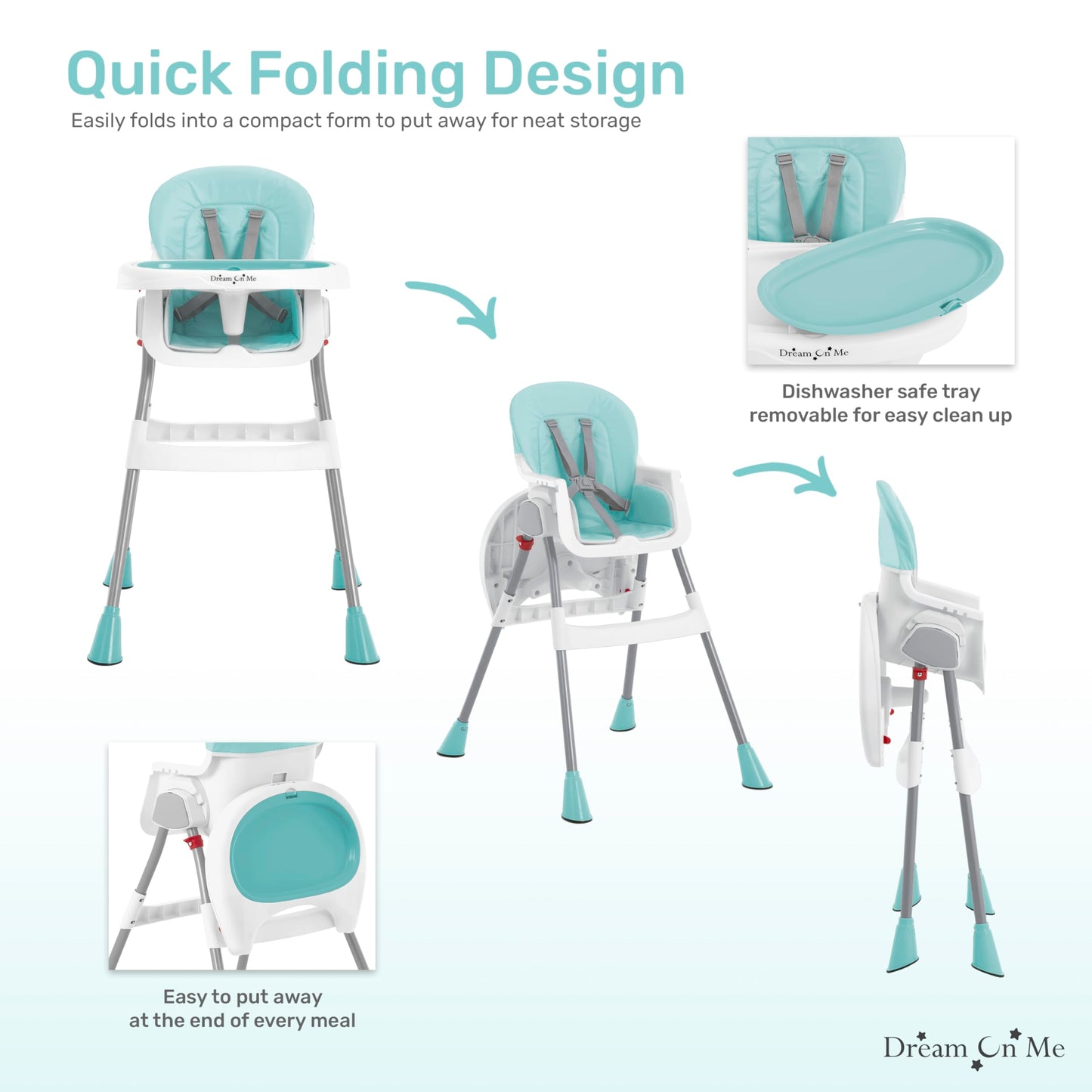 Dream On Me Portable 2-In-1 Tabletalk High Chair, Convertible Compact Light Weight High Chair, Aqua