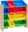 Snazzy Primary Kids Toy Storage Organizer With 12 Plastic Bins, (Beige)