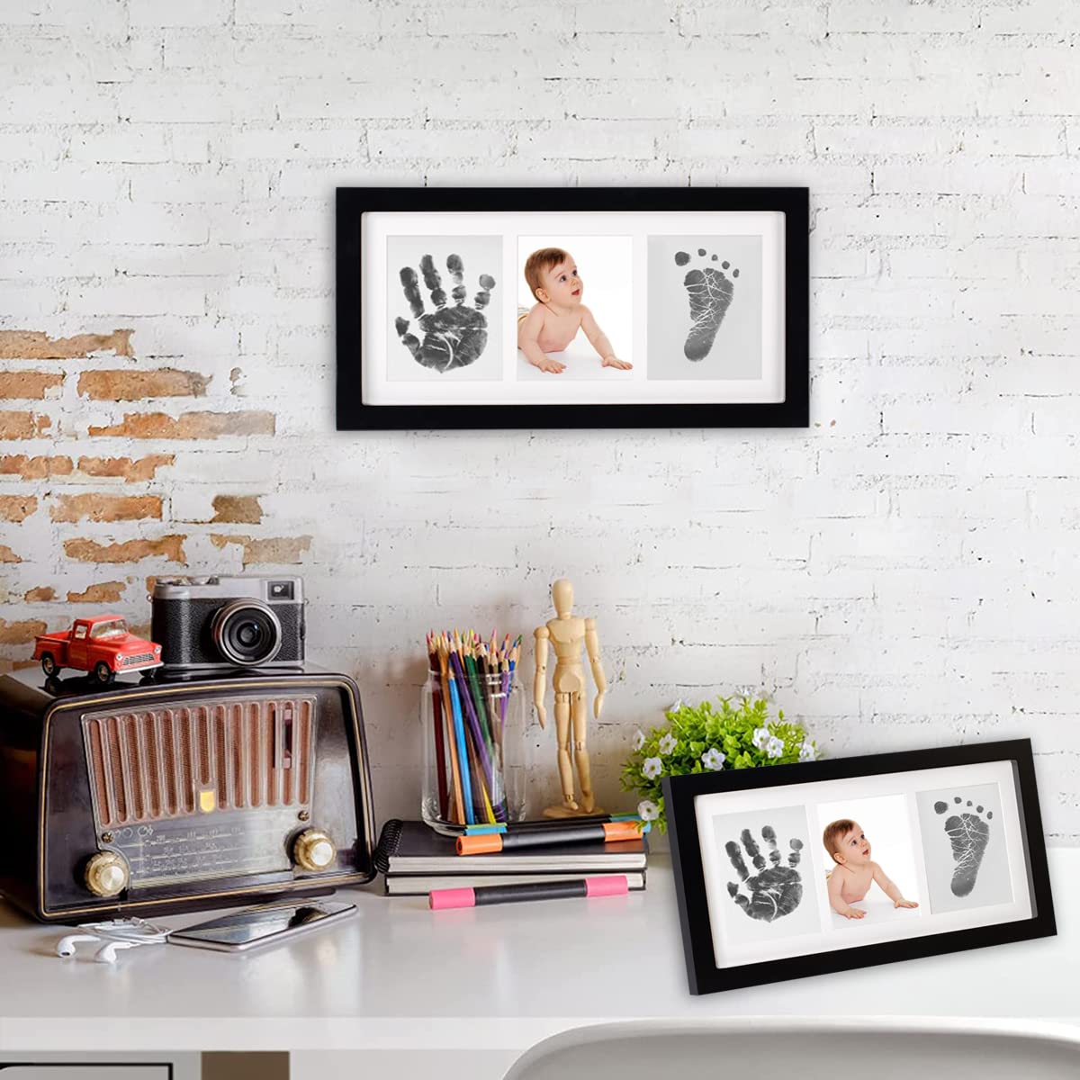 Baby Ink Hand And Footprint Kit, Newborn Handprint Photo Frame Kit With 2 Clean-Touch Ink Pad, Gender-Neutral Baby Keepsake, Bab