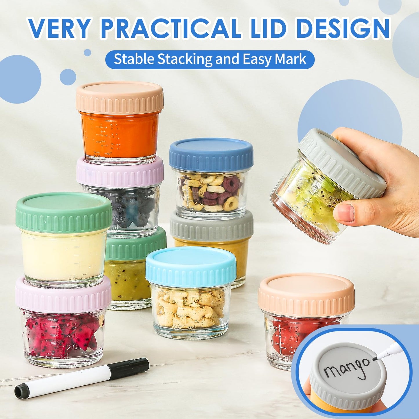 Drkio 6 Pack Glass Baby Food Storage Containers - 4 Oz Baby Food Jars With Lids Baby Food Maker Microwave Dishwasher Freezer Saf