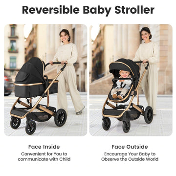 Infans 2 In 1 Baby Stroller, Folding Newborn Pram Convertible Stroller Bassinet For Infant Foldable High Landscape Shock Absorpt