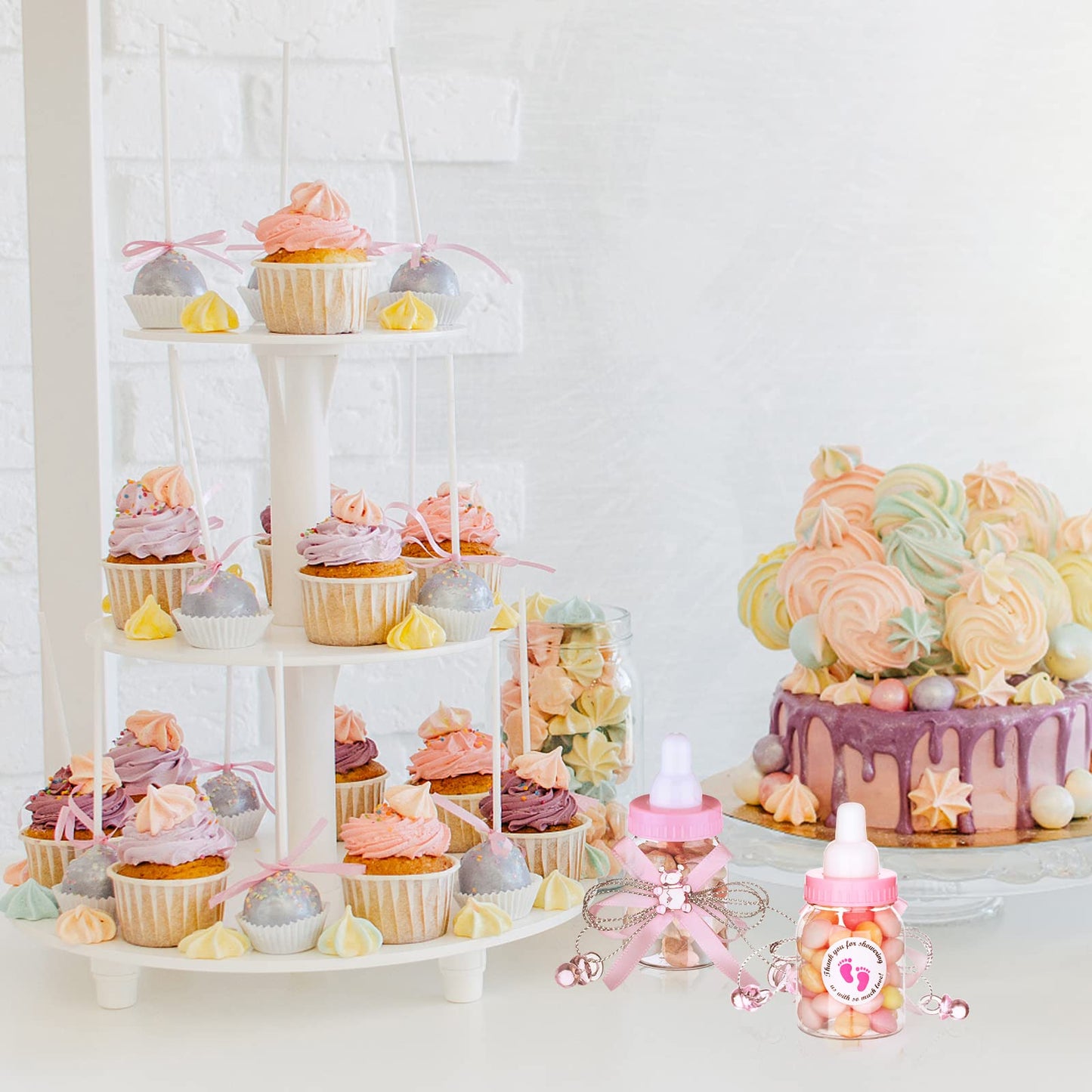 62 Pcs 3.5 Inch Baby Mini Milk Bottle Baby Shower Favor With 500 Adhesive Thank You For Showering Stickers, Small Plastic Bear C