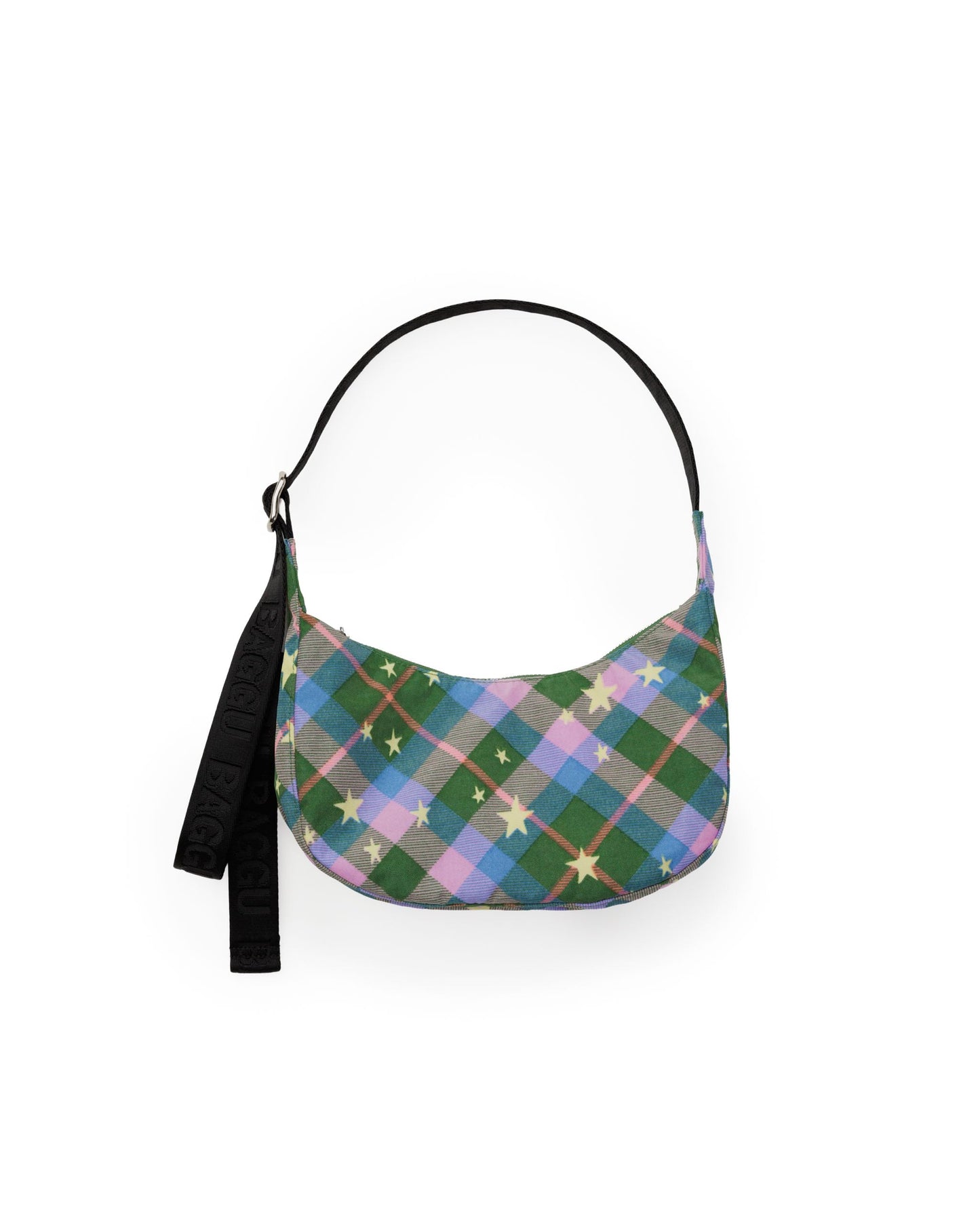 BAGGU Small Nylon Crescent Bag - Green Star Plaid