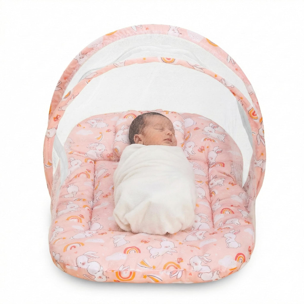Kausbabi Newborn Baby Foldable Bedding Set, Bed Mattress with Mosquito Net & Neck Pillow, Portable Sleeping Nest Travel, Infant