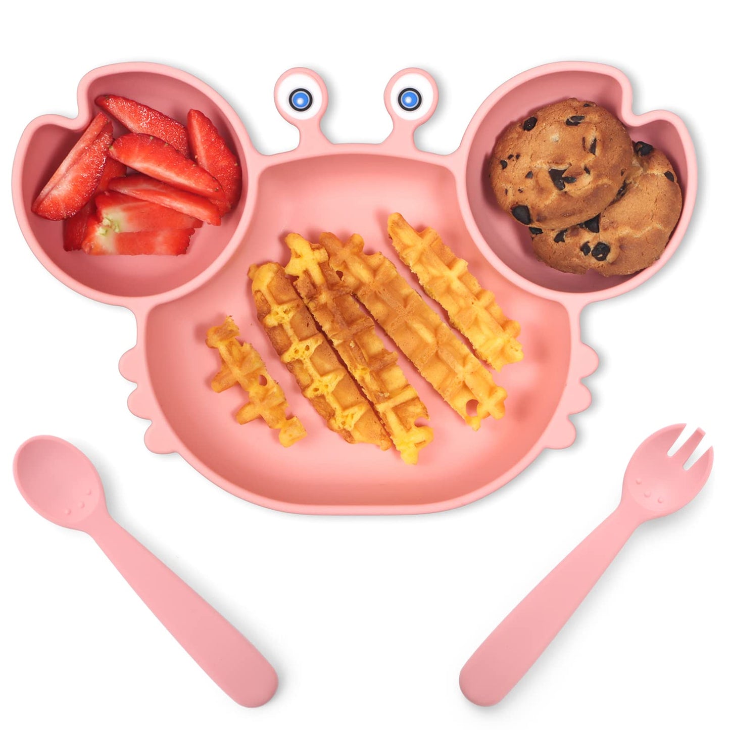 Rocced Suction Plates For Baby, Silicone Plates With Suction Divided, Baby Spoon Fork Set For Toddler Baby Dishes Kids Plates An