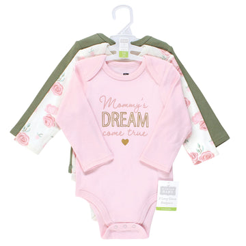 Hudson Baby Unisex Baby Cotton Long-Sleeve Bodysuits, Mom Dad Floral, 9-12 Months