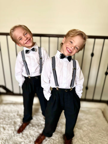 Volunboy Baby Boys Clothes Set Toddler Wedding Gentlemen Ring Bearer Suits Long Sleeve Bowtie Suspenders Pants Formal Outfits (W