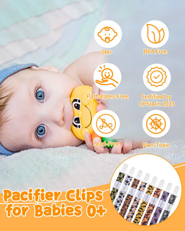 Babygoal Halloween Pacifier Clips 8 Pack, Pacifier Holder Clips For Baby Boys And Girls Fits For Most Pacifier, Binkie Styles &