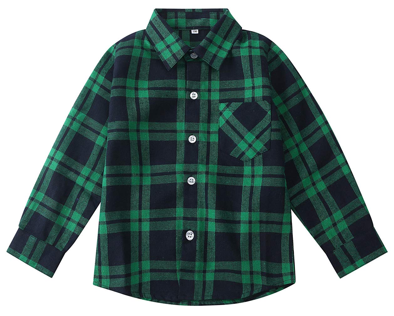 Kids Little Boys Girls Baby Red Plaid Flannel Long Sleeve Button Down Flannel Shirt Plaid Tops Girl Boy Clothes (3-4T, Green)