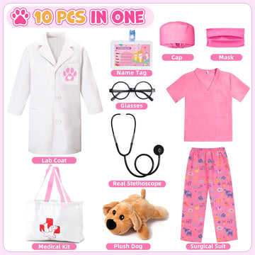 G.C Kids Veterinarian Costume Toddler Doctor Kit Scrubs Doctor Vet Costume Play Set Boys Girls Halloween Dress Up Career Day (Pi