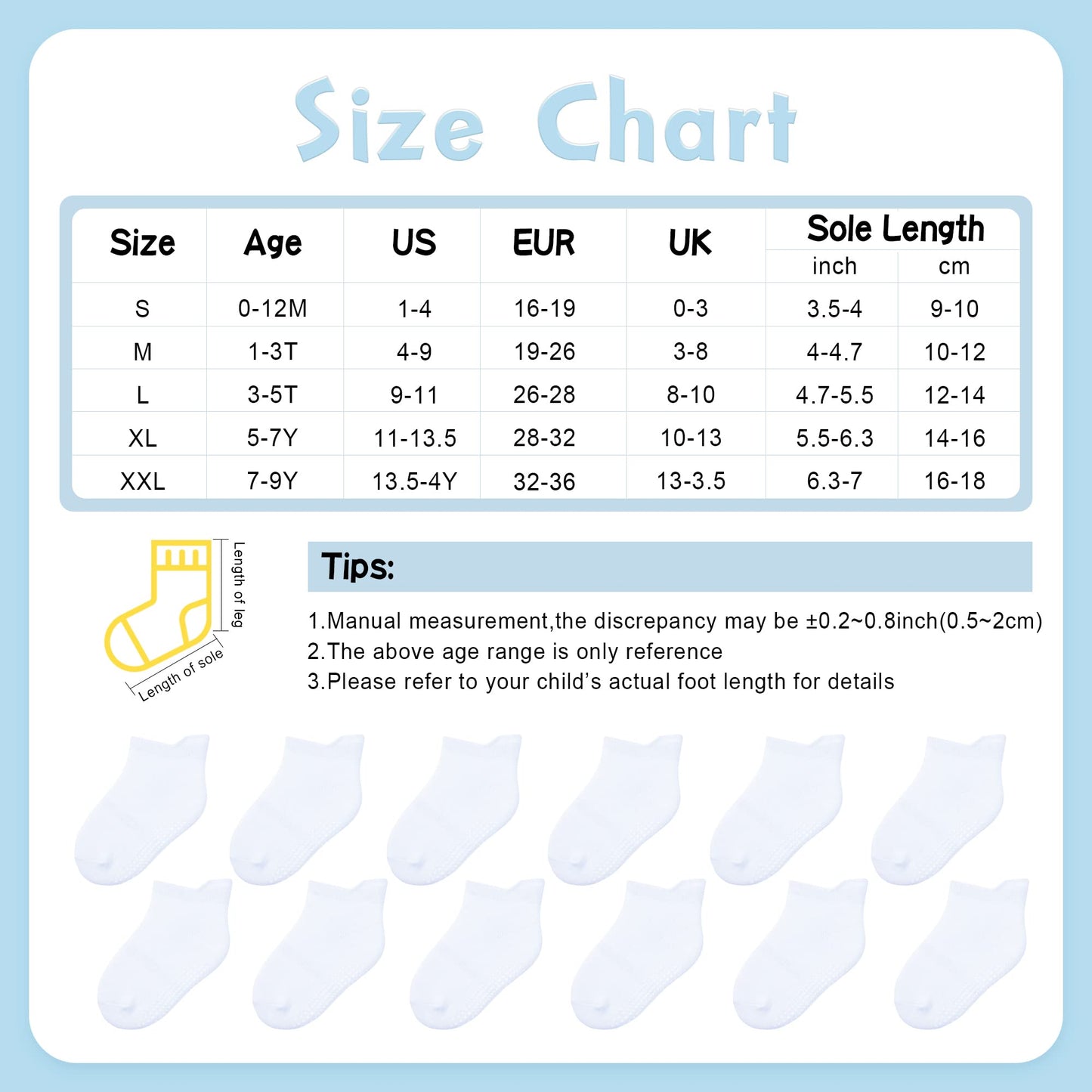 Hyzgb Kids Socks Boys Girls Non Slip With Grippers 5-6-7 Years Old 12 Pairs Cotton Toddler White Ankle Grippy Socks For Little K
