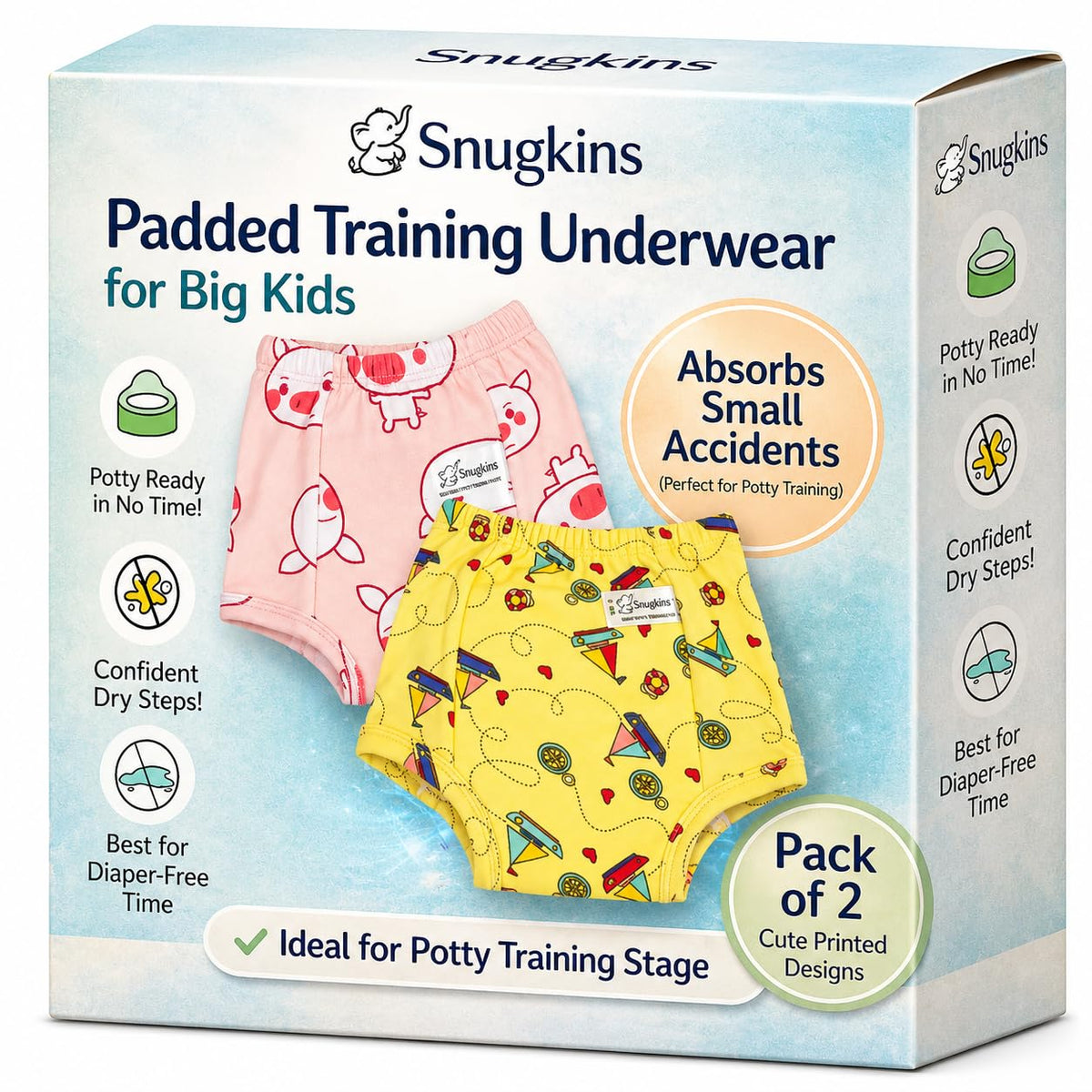 Snugkins Snug Potty Training PullUp Pants For Babies/Toddlers/Kids 100% Pure Cotton | Washable & Reusable (Size 3, Fits 34 Yea