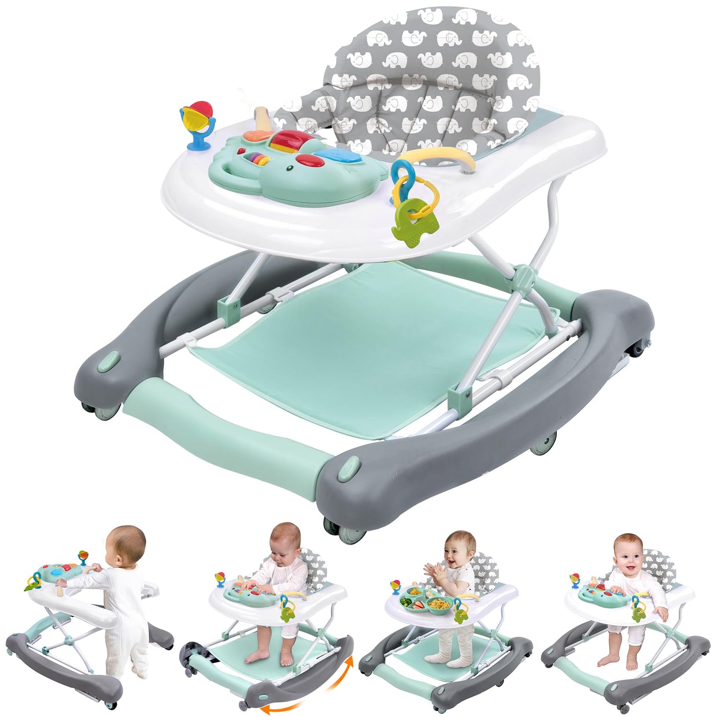 Foldable Baby 5-In-1 Activity Walker - Rocker, Activity Center, Bouncer, Seat Walker, Push Walker - Adjustable Speed Rear Wheels