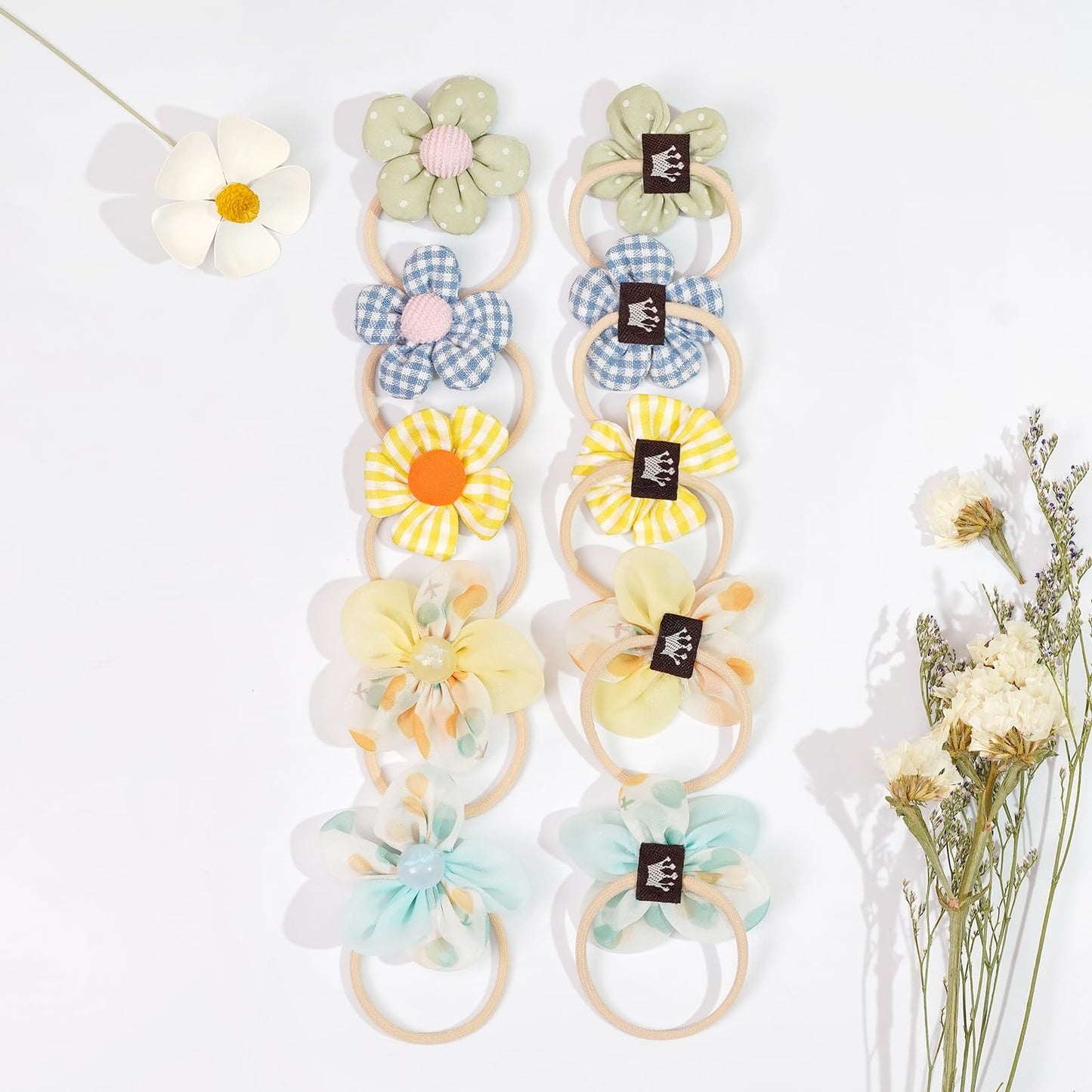 Boutique Baby Girl Hair Ties With Flowers, 20 Pcs Hair Bow Ties For Toddler Girls, Elastics Ponytail Holders Pigtails Rubber Ban