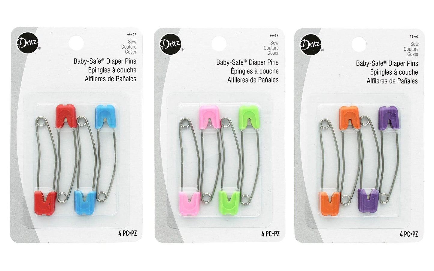 Dritz 46-67 Diaper Pins Pins, Baby Safe, Brights, (4-Count)