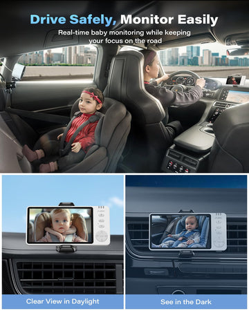 A2C Baby Car Camera, 5' 1080P Hd Baby Monitor With Night Vision & Feeding Reminder, Rear-Facing Car Seat Monitor For Backseat &