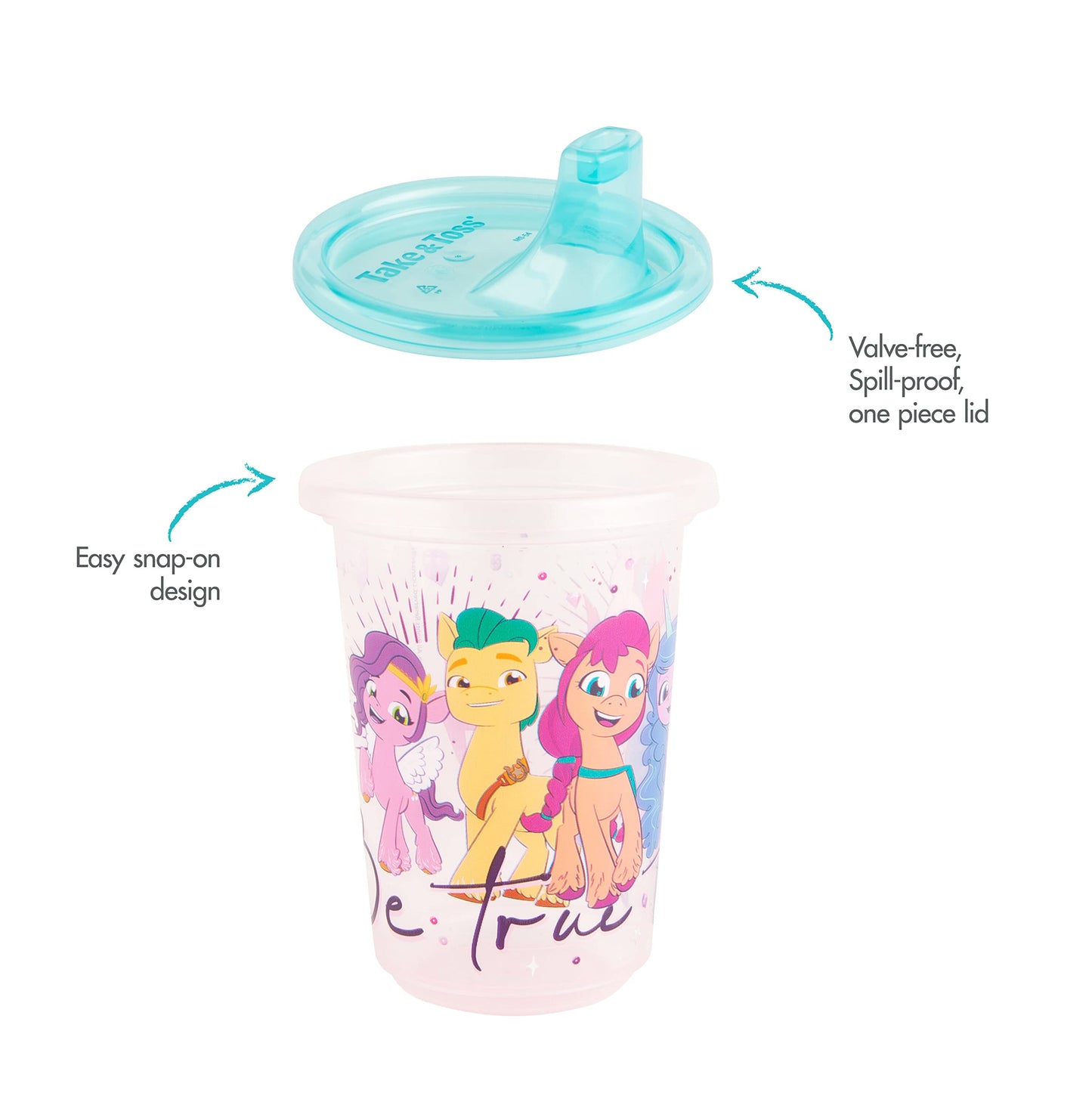 The First Years Take & Toss My Little Pony Sippy Cups - Reusable Toddlers Cups With Lids - Kids Party Pack With 2 Travel Caps -